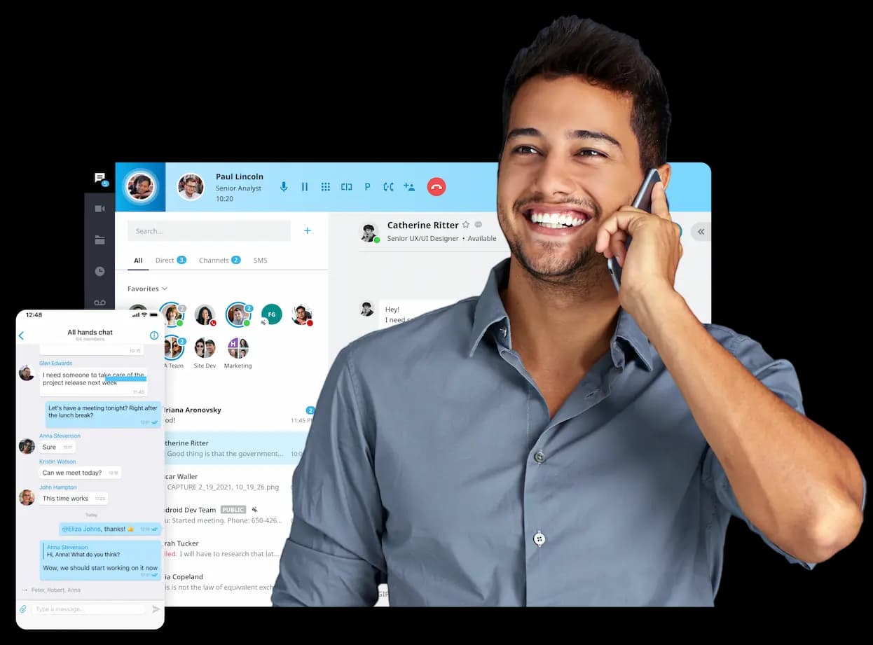 Man talking on business phone mobile app