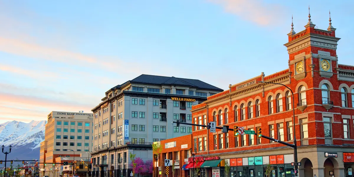 Image looking at buildings in downtown Provo Utah
