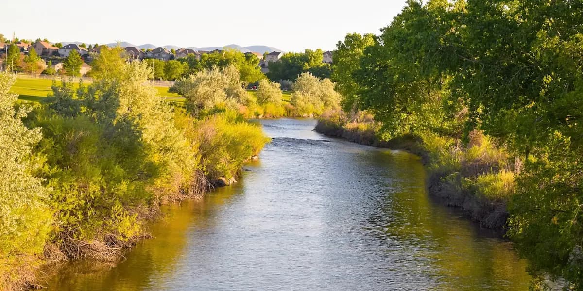 Image looking down Jordan River near West Jordan Utah